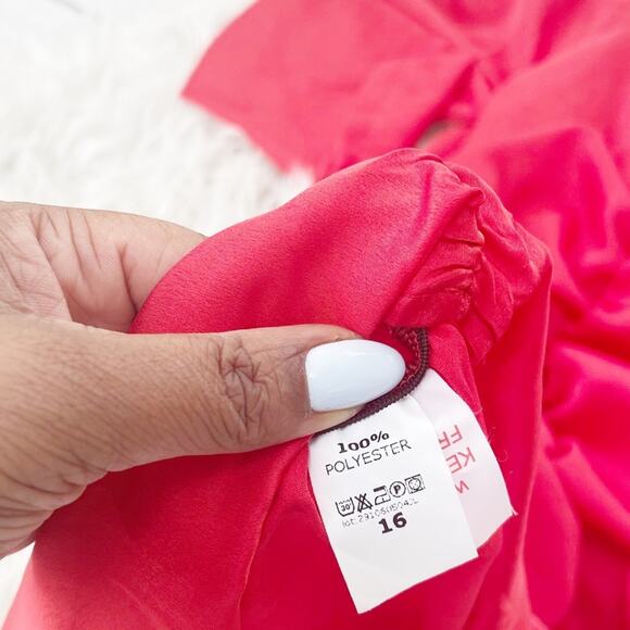 Boohoo Plus Women's Red Satin Ruched Bodycon Strappy Neckline Midi Dress Size 12 - Picture 5 of 5